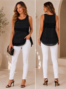 Express Black Tiered Ruffle Sleeveless Blouse small